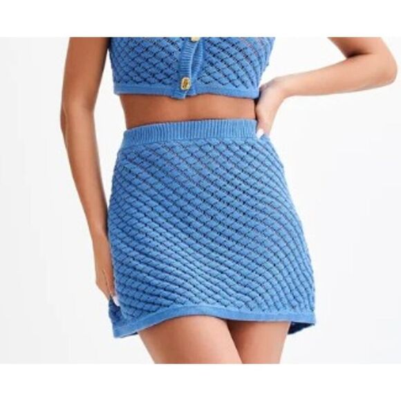 Meshki Lorenza Knit A-Line Mini Skirt in Periwinkle Sz. L - Picture 2 of 9